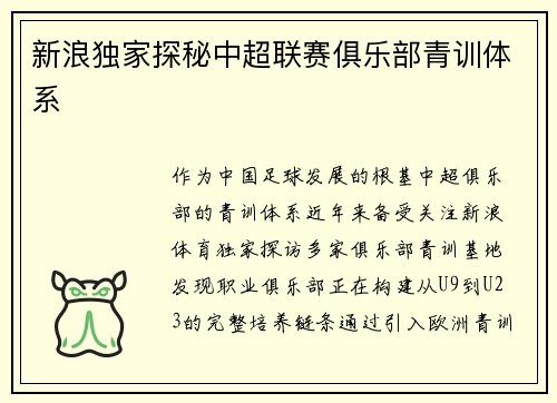 新浪独家探秘中超联赛俱乐部青训体系