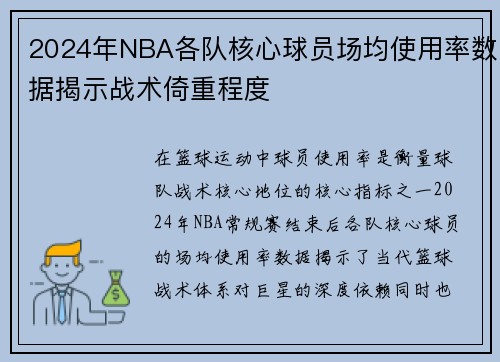 2024年NBA各队核心球员场均使用率数据揭示战术倚重程度